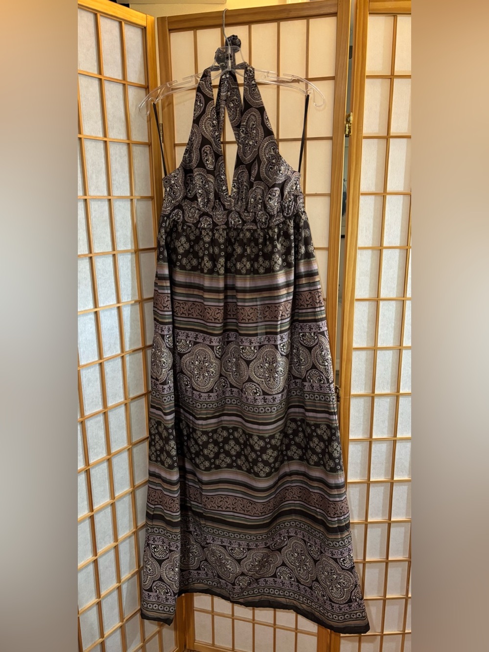 GAP NWT boho print HALTER SUNDRESS cotton tie neck MAXI brown LARGE summer